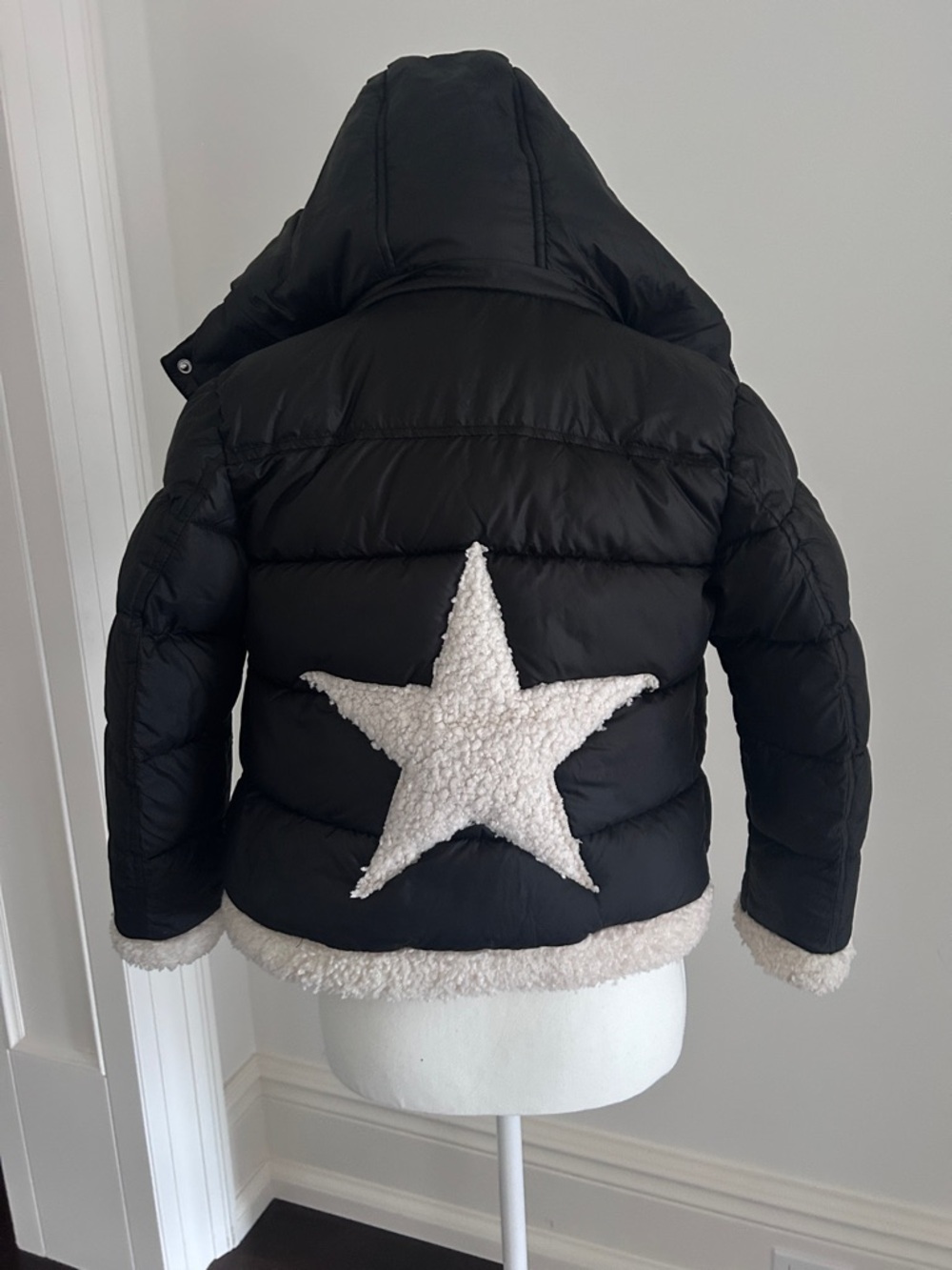 Sam Edelman Black Puffer Jacket with White Sherpa Star
